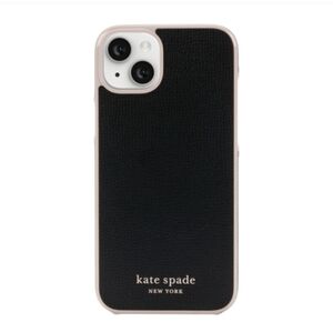 Kate Spade Phone Case Black with Pink TIphone 14 Plus Wrap Protective Case